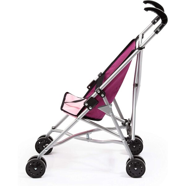 Bambolebuggy rosa pieghevole con Einhorn, doppie ruote e cintura di sicurezza