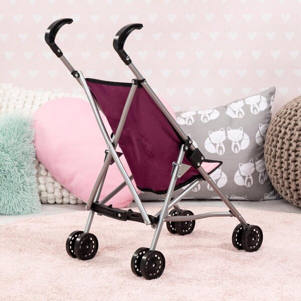 Bambolebuggy rosa pieghevole con Einhorn, doppie ruote e cintura di sicurezza