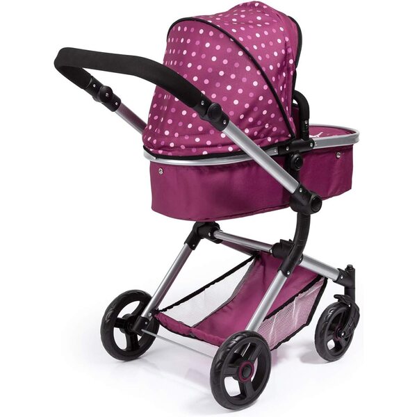 Bayer Design Neo Vario Bambolewagen 52 cm con borsa, cestino e maniglione regolabile rosa bordeaux