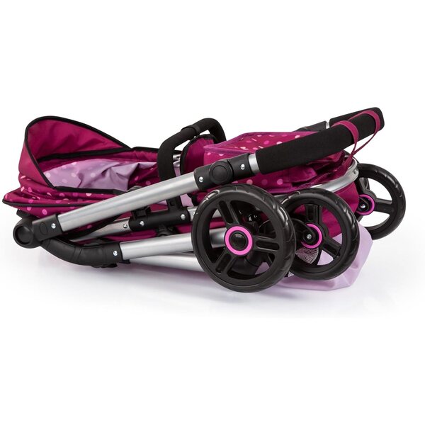 Bayer Design Neo Vario Bambolewagen 52 cm con borsa, cestino e maniglione regolabile rosa bordeaux