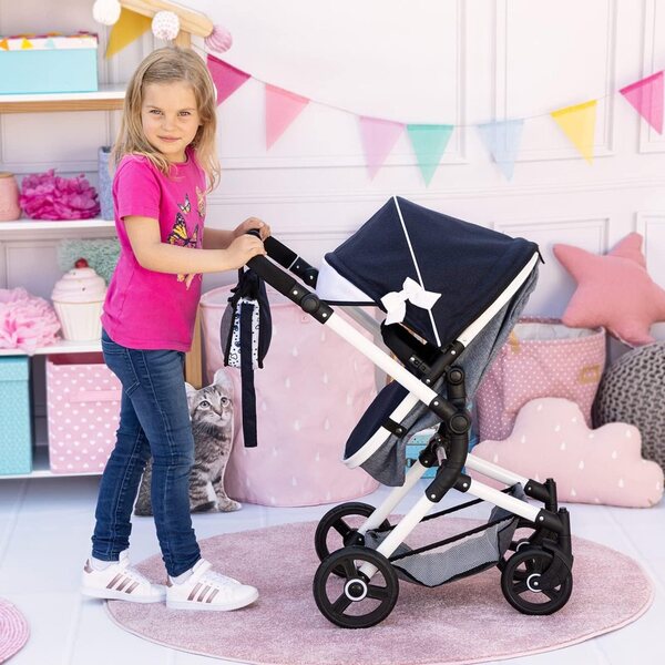 Carrozzina per bambole Bayer Design Neo Vario 62-79 cm con borsa e cursore girevole Blu Bianco