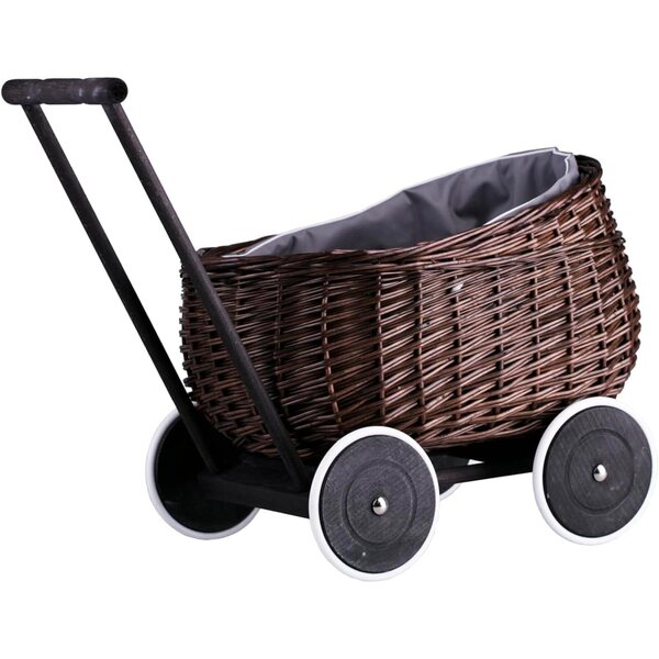 Carrello in vimini Carrello per bambole in vimini marrone scuro - gioca a carriola fatto a mano per bambini