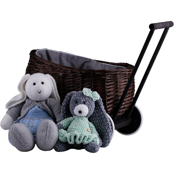 Carrello in vimini Carrello per bambole in vimini marrone scuro - gioca a carriola fatto a mano per bambini