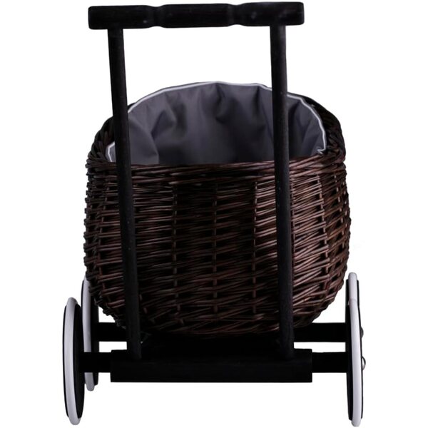 Carrello in vimini Carrello per bambole in vimini marrone scuro - gioca a carriola fatto a mano per bambini