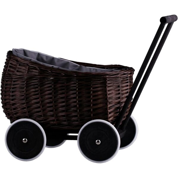 Carrello in vimini Carrello per bambole in vimini marrone scuro - gioca a carriola fatto a mano per bambini