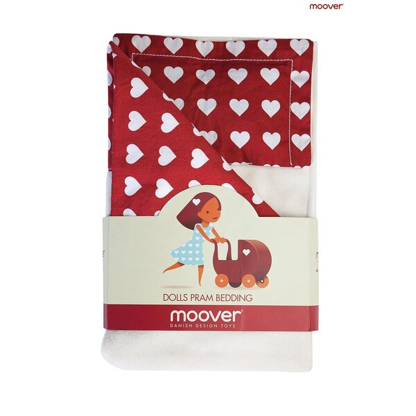 Biancheria da letto per passeggino Moover Maxi 5 pezzi design danese cuore bianco-rosso