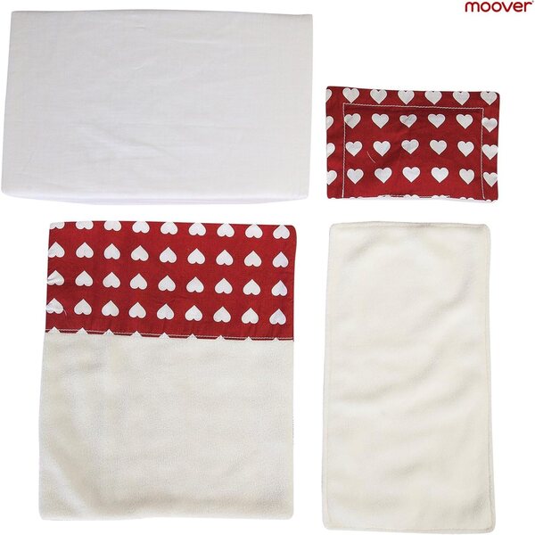 Biancheria da letto per passeggino Moover Maxi 5 pezzi design danese cuore bianco-rosso