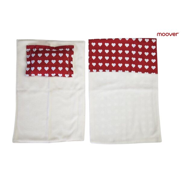 Biancheria da letto per passeggino Moover Maxi 5 pezzi design danese cuore bianco-rosso
