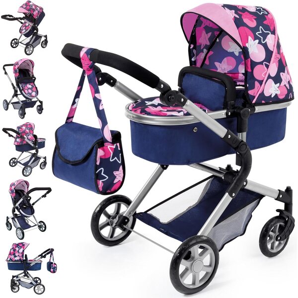 Bambolewagen City Neo con Tasche e Manico Regolabile, Trasformabile in Jogger, Blu Stelle