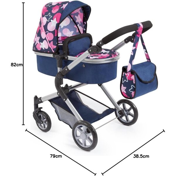 Bambolewagen City Neo con Tasche e Manico Regolabile, Trasformabile in Jogger, Blu Stelle