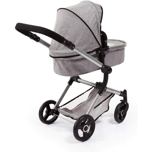 Bayer Design Neo Vario Bambolewagen grigio per bambole fino a 52 cm con borsa e cestino