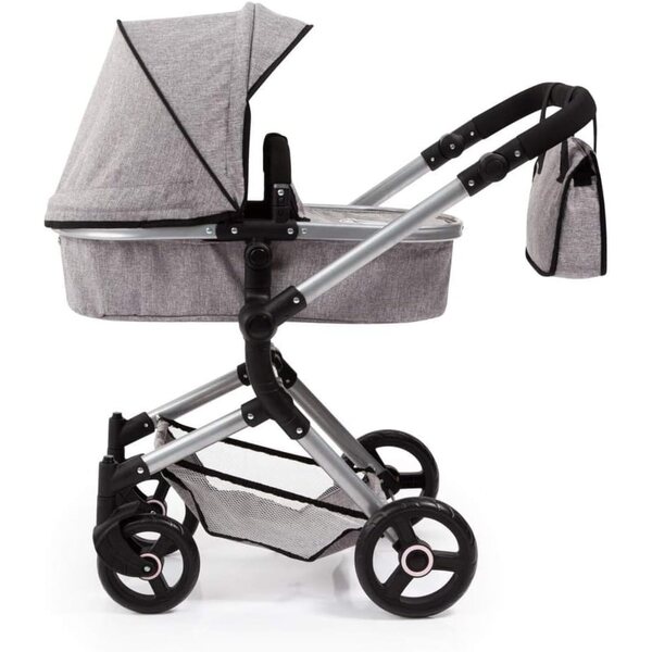 Bayer Design Neo Vario Bambolewagen grigio per bambole fino a 52 cm con borsa e cestino
