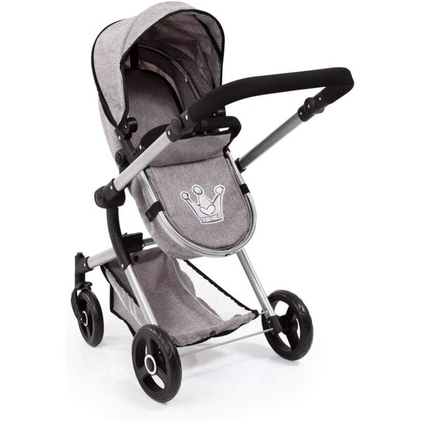 Bayer Design Neo Vario Bambolewagen grigio per bambole fino a 52 cm con borsa e cestino