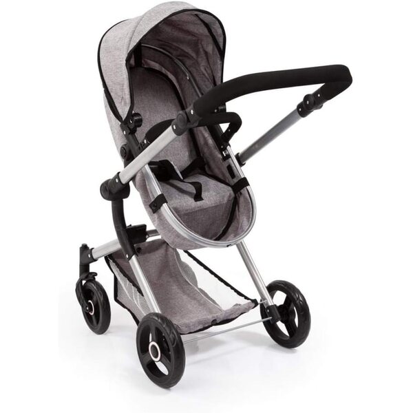 Bayer Design Neo Vario Bambolewagen grigio per bambole fino a 52 cm con borsa e cestino