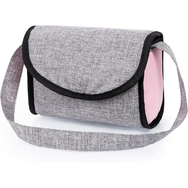 Bayer Design passeggino per bambole jeans-grigio-rosa, doppie ruote, pieghevole, borsa e tetto inclusi