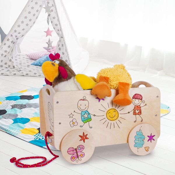 Dida Holzwagen per Bambini con Ruote Colorate e Spazio Gioco 50cm