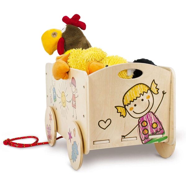 Dida Holzwagen per Bambini con Ruote Colorate e Spazio Gioco 50cm