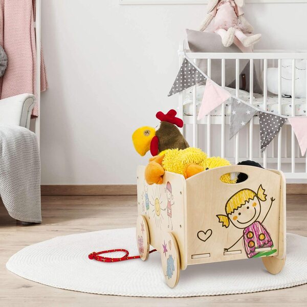 Dida Holzwagen per Bambini con Ruote Colorate e Spazio Gioco 50cm