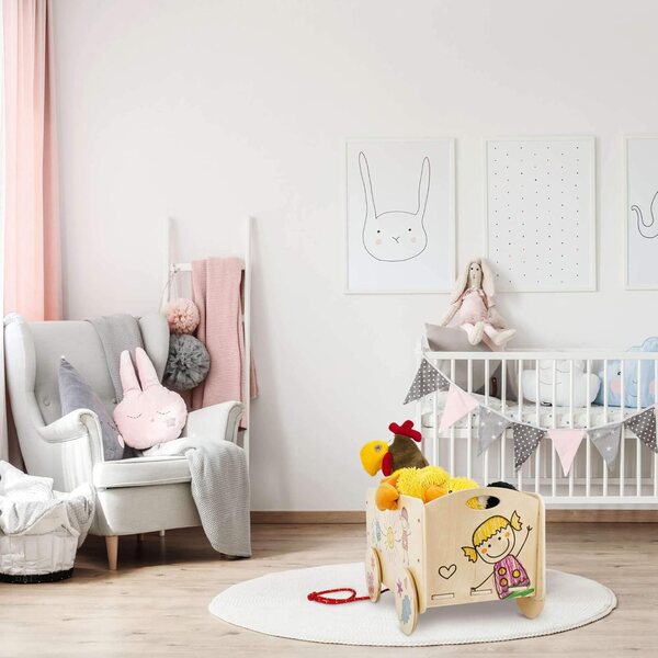 Dida Holzwagen per Bambini con Ruote Colorate e Spazio Gioco 50cm