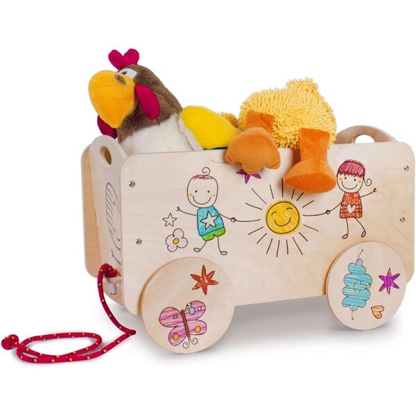 Dida Holzwagen per Bambini con Ruote Colorate e Spazio Gioco 50cm