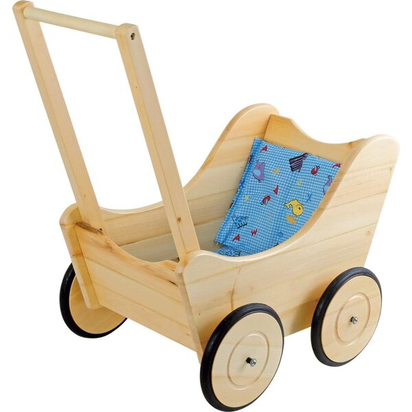 Carrozzina per bambole Nostalgia in legno di faggio con Ruote Gommate e Biancheria Inclusa