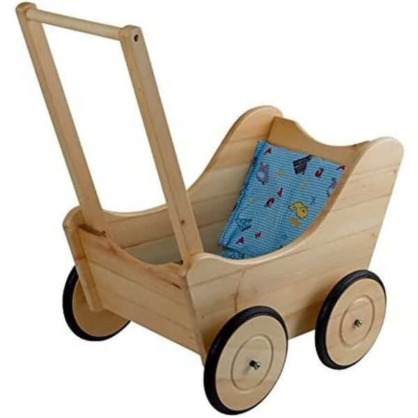 Carrozzina per bambole Nostalgia in legno di faggio con Ruote Gommate e Biancheria Inclusa