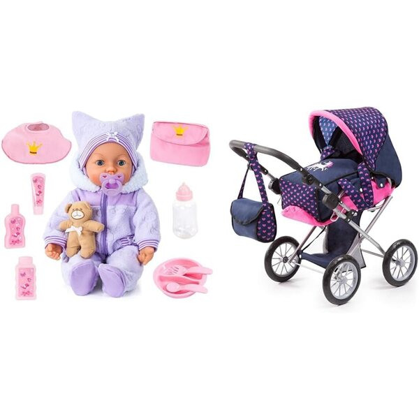 Bayer Design Piccolina Magic Eyes und City Star Einhorn: Poupée 46 cm und verstellbarer Kinderwagen