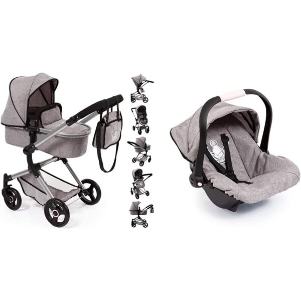 Bayer Design Neo Vario Kombi Bambolewagen grigio con EasyGo Autositz e accessori