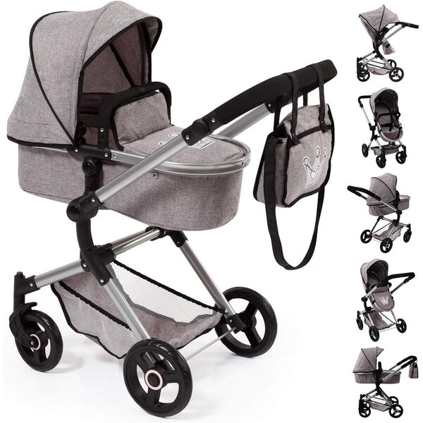 Bayer Design Neo Vario Kombi Bambolewagen grigio con EasyGo Autositz e accessori