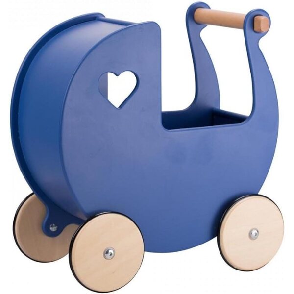 Moover Bambolewagen in Legno blu con Cuori - Design Danese Classico per Bambini