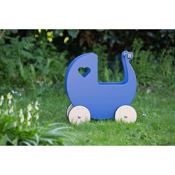 Moover Bambolewagen in Legno blu con Cuori - Design Danese Classico per Bambini