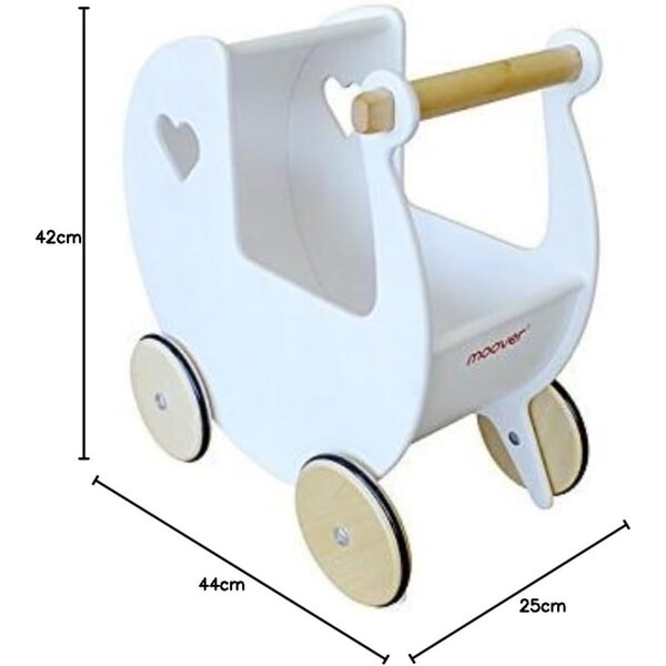 Moover Bambolewagen in legno bianco - design danese, per bambole fino a 50 cm