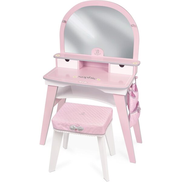 Sophie DeCuevas XL Schminktisch in legno con sgabello rosa elegante per bambini