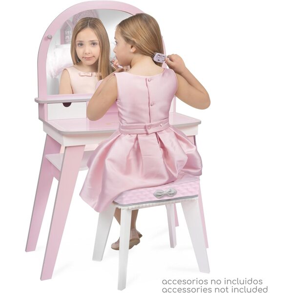 Sophie DeCuevas XL Schminktisch in legno con sgabello rosa elegante per bambini