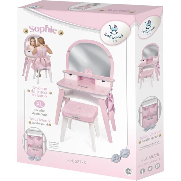 Sophie DeCuevas XL Schminktisch in legno con sgabello rosa elegante per bambini