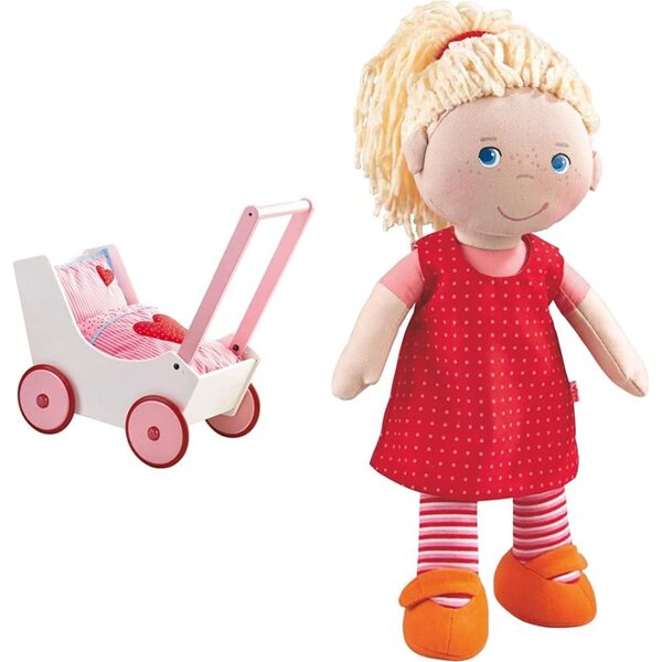 Haba Bambolewagen Herzen in legno con accessori e Pupa Annelie 30cm per bimbi