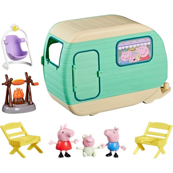 Peppa Pig Wohnwagen-Spielset mit 3 Figuren und Zubehör, Vorschulspielzeug für Kinder ab 3 Jahren