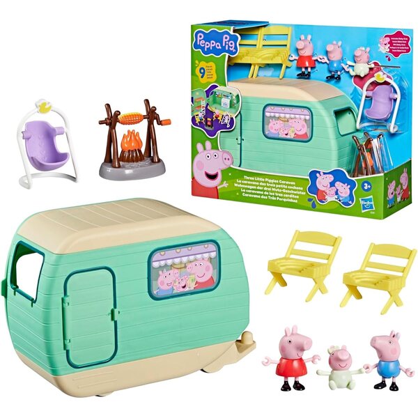 Peppa Pig Wohnwagen-Spielset mit 3 Figuren und Zubehör, Vorschulspielzeug für Kinder ab 3 Jahren