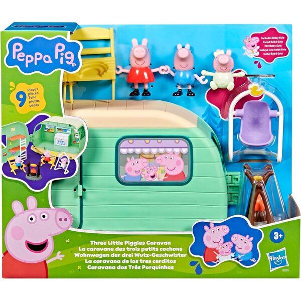 Peppa Pig Wohnwagen-Spielset mit 3 Figuren und Zubehör, Vorschulspielzeug für Kinder ab 3 Jahren