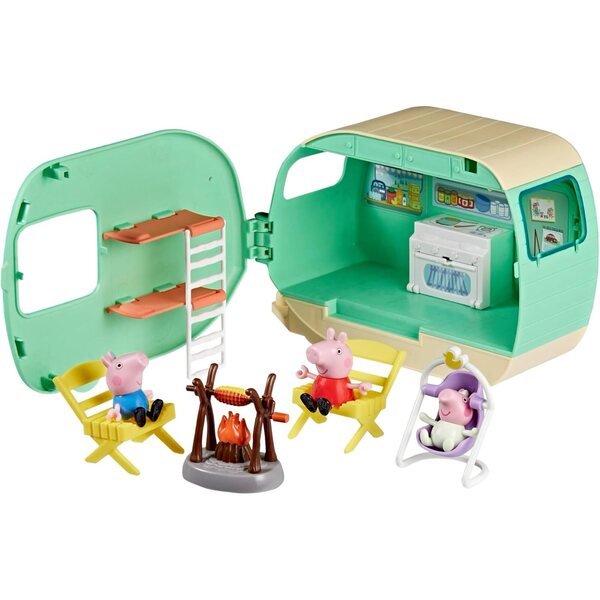 Peppa Pig Wohnwagen-Spielset mit 3 Figuren und Zubehör, Vorschulspielzeug für Kinder ab 3 Jahren