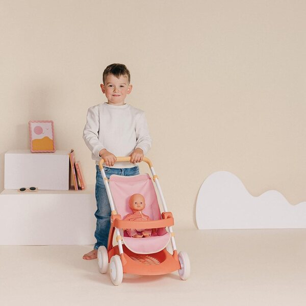 Smoby Baby Nurse Kinderwagen für Puppen bis 42 cm mit Tasche und Korb, 58 cm Griffhöhe