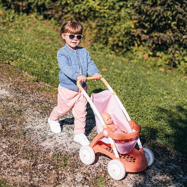Smoby Baby Nurse Kinderwagen für Puppen bis 42 cm mit Tasche und Korb, 58 cm Griffhöhe