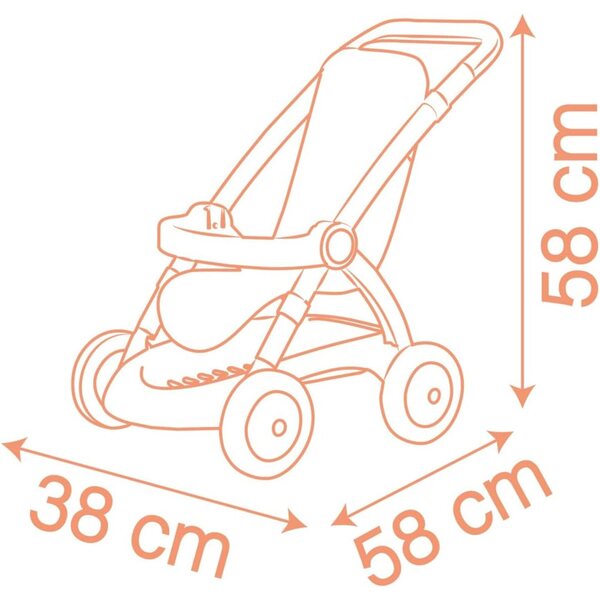 Smoby Baby Nurse Kinderwagen für Puppen bis 42 cm mit Tasche und Korb, 58 cm Griffhöhe