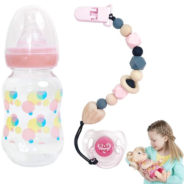 biberon per bambole bebè con ciuccio e catena - gioco sicuro e divertente per bambini