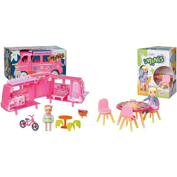 BABY born Campervan und Minis Komplettset mit Puppen, Camper und Geburtstagstisch