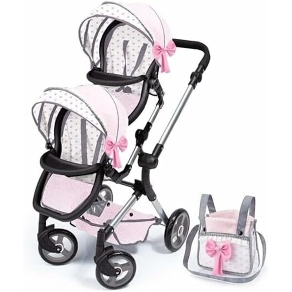 CLAUDIO REIG Zwillingskinderwagen für Puppen, höhenverstellbar 68–80 cm