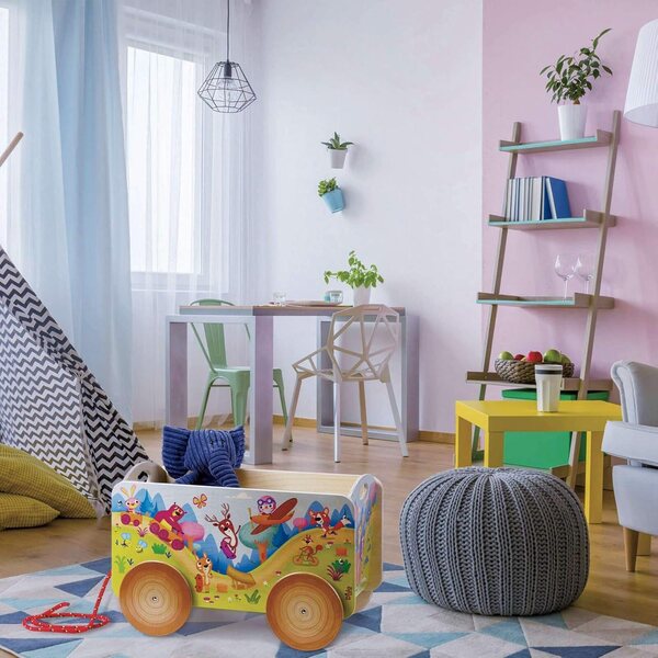 Dida-Kinderwagen aus Holz, Montessori-Spielzeugkinderwagen ab 2 Jahren, ziehbarer Kinderwagen mit Rädern