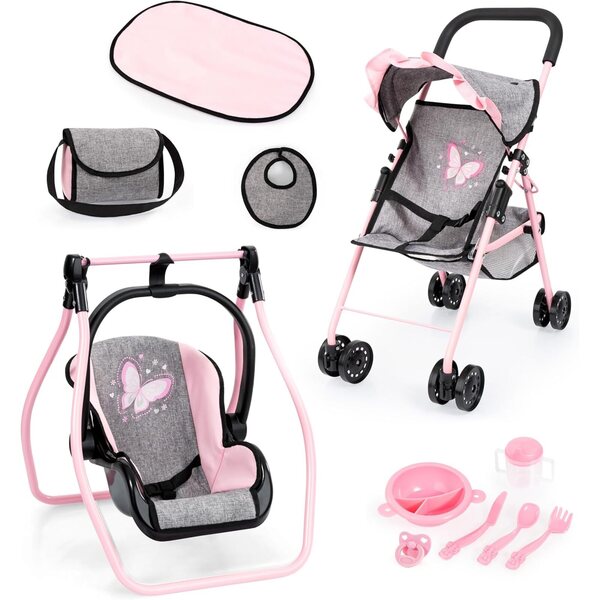 Bayer Design Bambolebuggy Jeans-grigio con accessori, pieghevole, con doppie ruote e cuscino