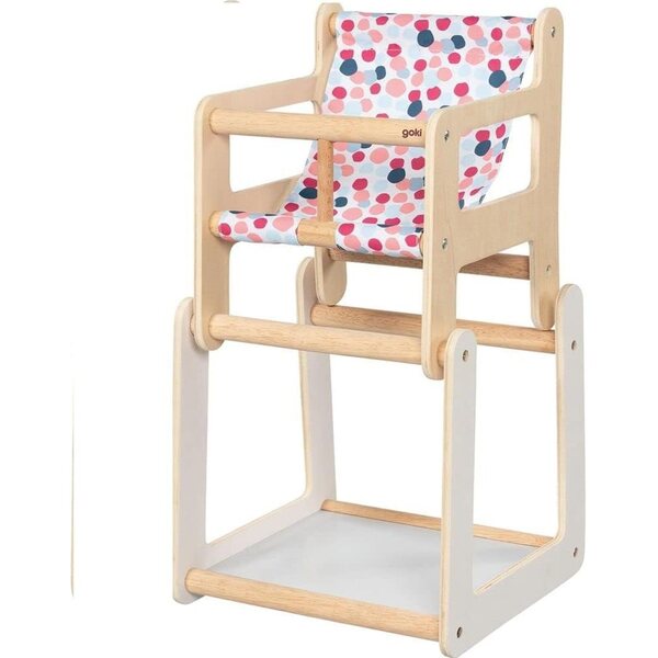 2-in-1-Hochstuhl für Puppen aus Holz und Stoff – modernes und farbenfrohes Design