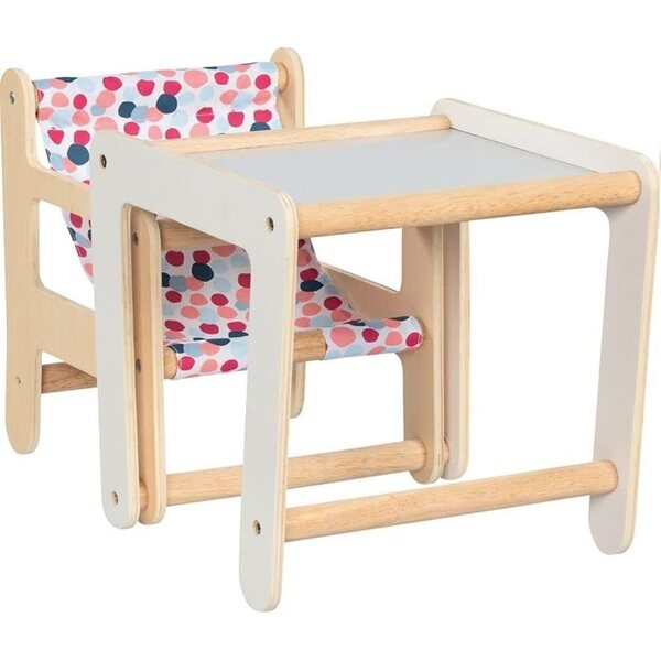 2-in-1-Hochstuhl für Puppen aus Holz und Stoff – modernes und farbenfrohes Design